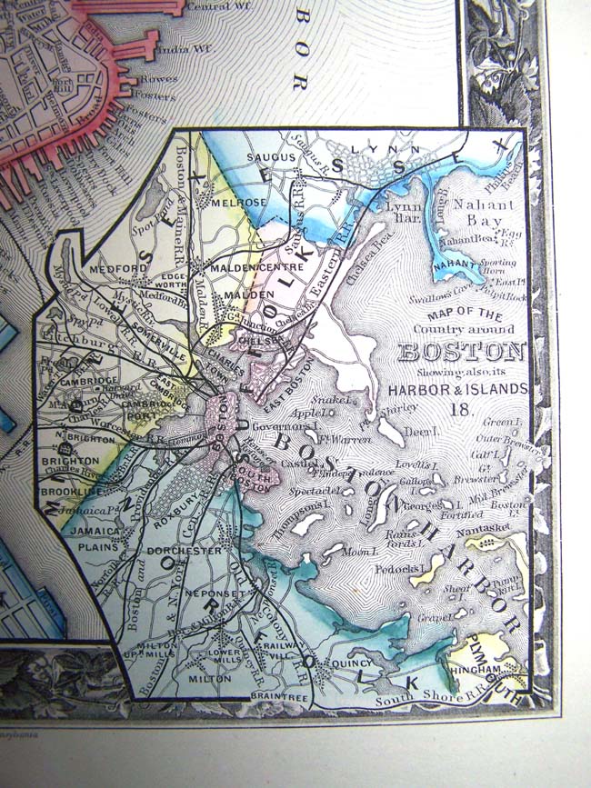 Johnson's Map of Boston printed in 1860 and now custom framed and matted. — image 2
